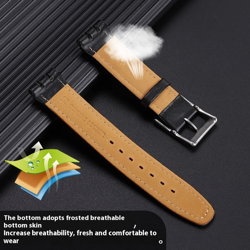 For Swatch IRONY YCS YAS YGS Series Leather Watchband 17mm 19mm Simple Plain Cowhide Strap Pin Buckle Style Soft Bracelet