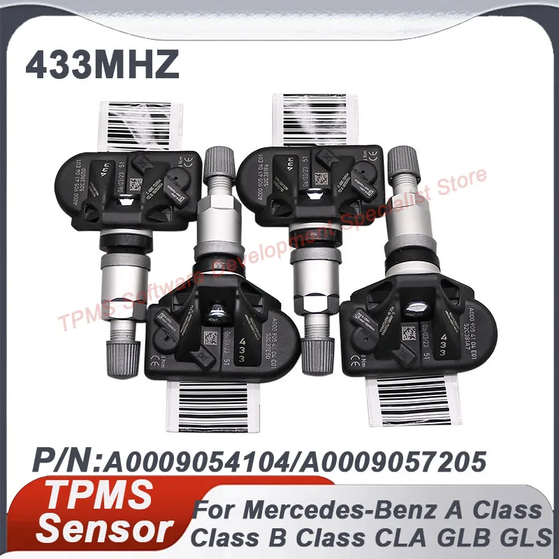 

4PCS TPMS Sensor Tire Pressure Sensor For Mercedes-Benz A Class B Class CLA GLB GLS A0009054104 A0009057205 433MHZ