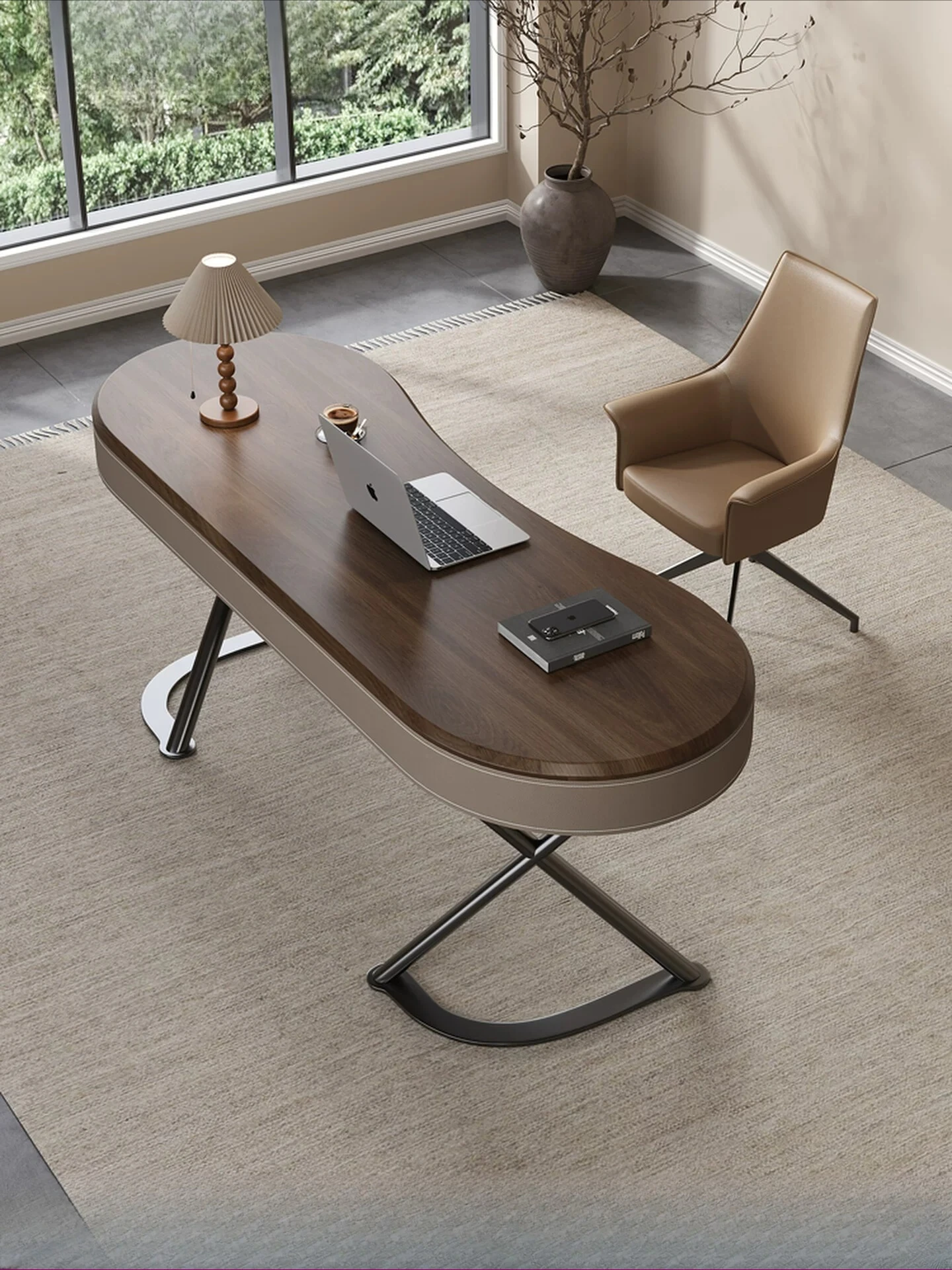

PYJ high-end solid wood light luxury modern simple home study bedroom walnut leather desk