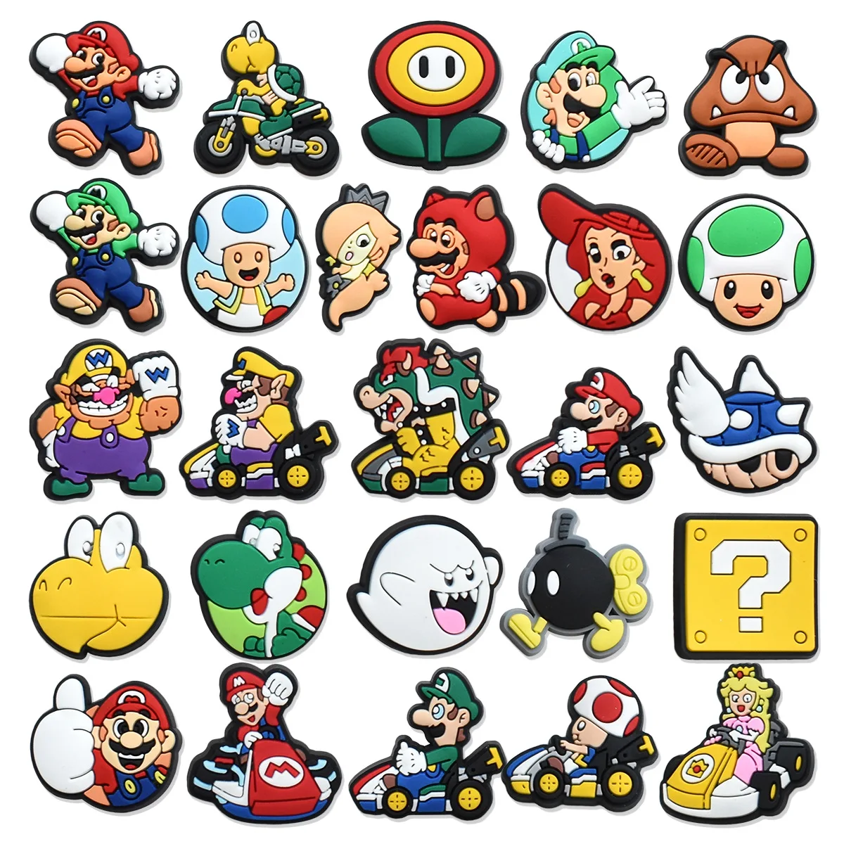26pcs Retro Game Shoe Charms 2D PVC Classic Pixel Plumber Style Detachable Clips for Crocs Clogs Sandals Decoration Accessories