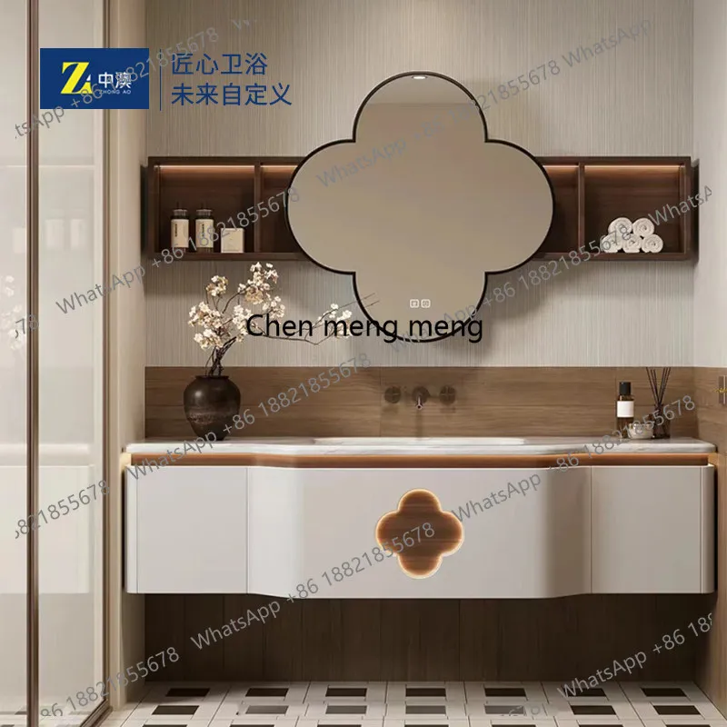 

Natural marble bathroom cabinet combination bathroom solid wood washbasin cabinet