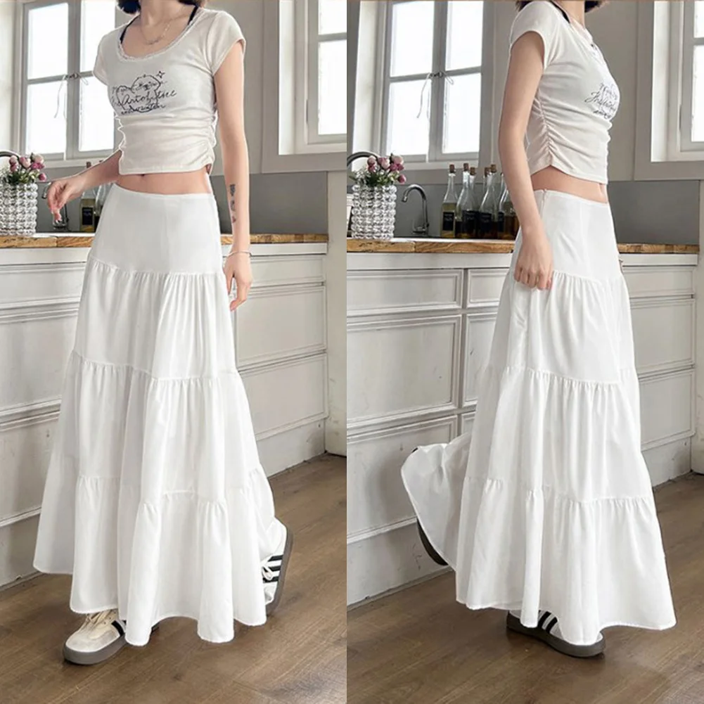 Womens New Style White Skirt High Waist Slimming Fashion Versatile Long Skirt