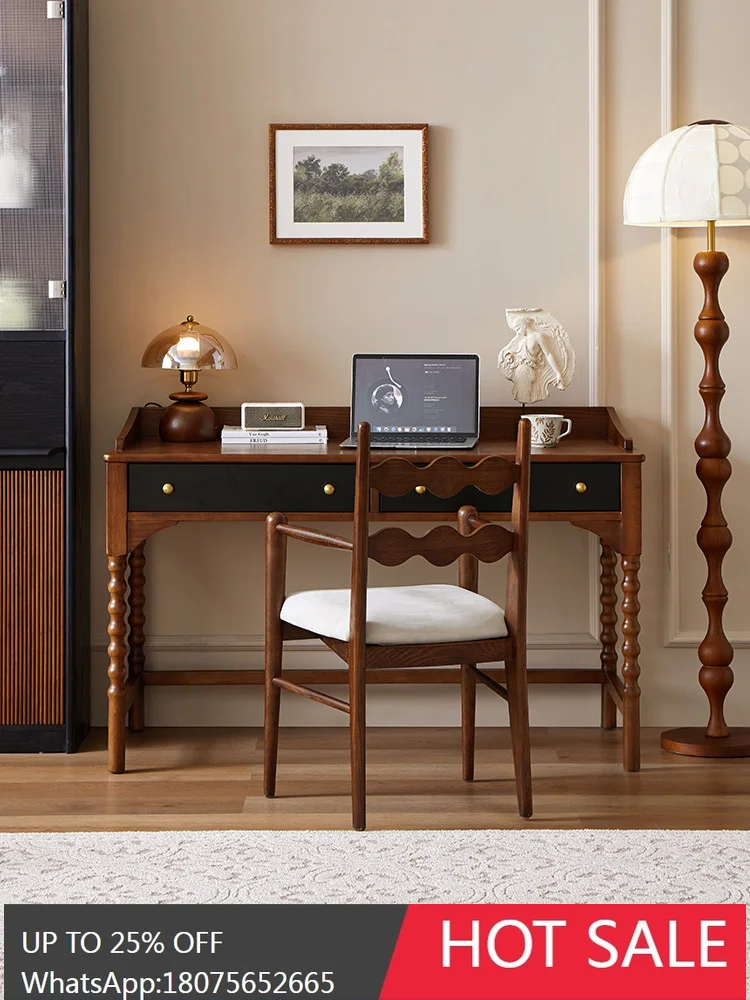 

HLZ French Vintage Style Solid Wood Desk Home Study Desk Living Room Computer Desk