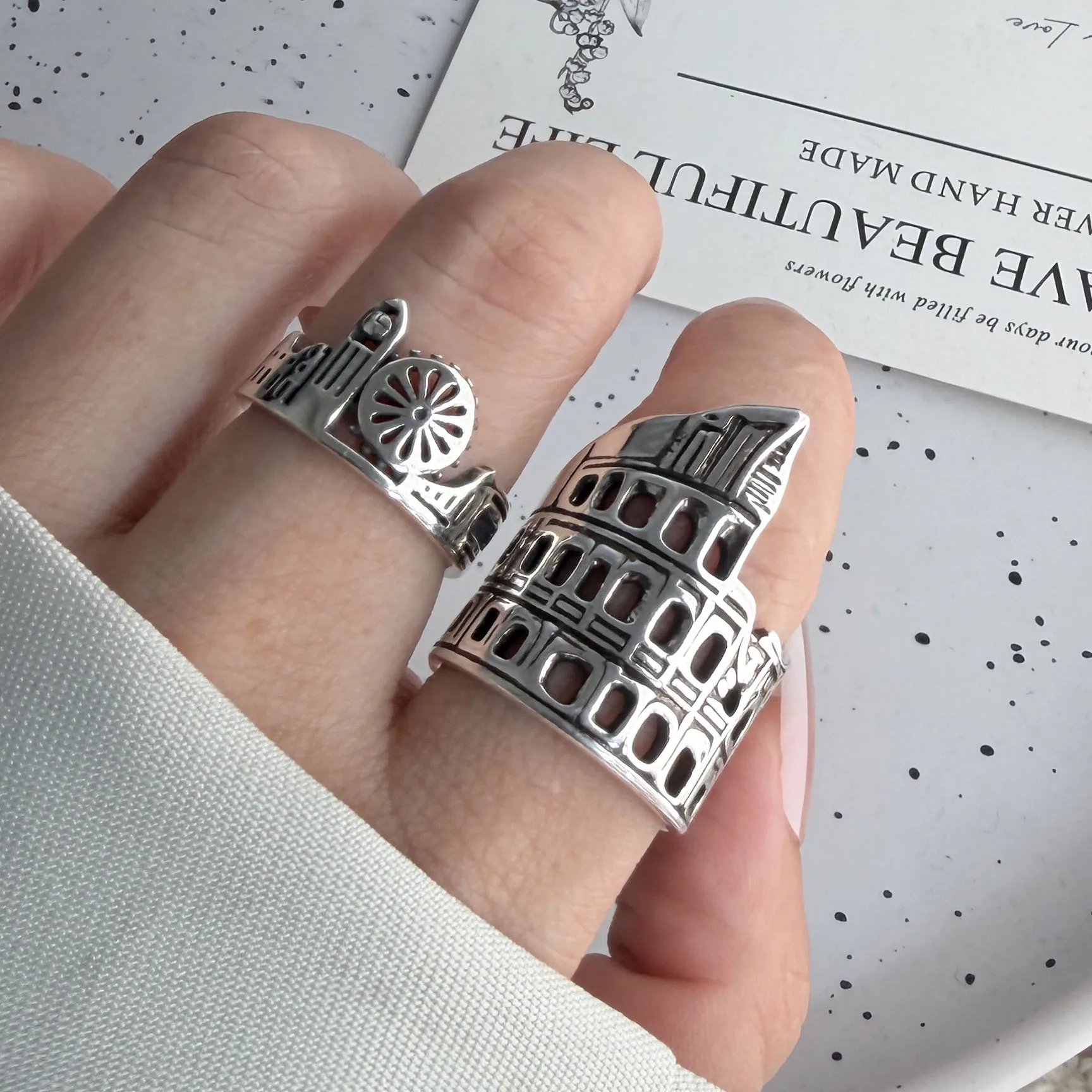 Women's 925 Sterling Silver Geometric Adjustable Ring