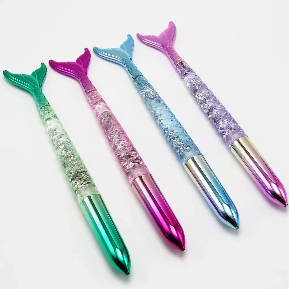 12 Pcs Wholesale creative cool fishtail shape sequins gradual change color UV plating neutral pen student stationery