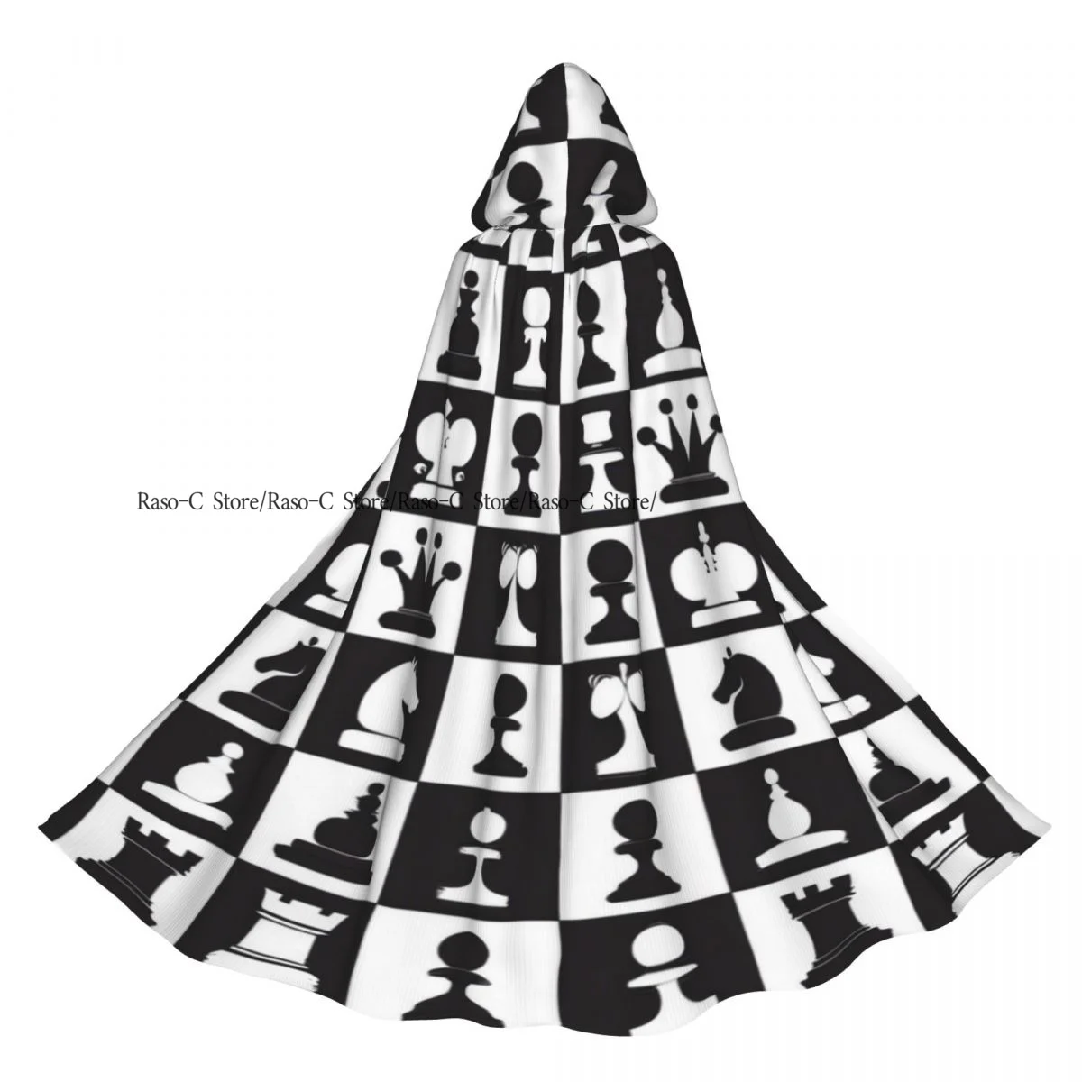 عباءة مقنعين للجنسين عباءة مع غطاء محرك السيارة أبيض وأسود الشطرنج مجلس عباءة مصاص دماء الساحرة كيب تأثيري حلي #2