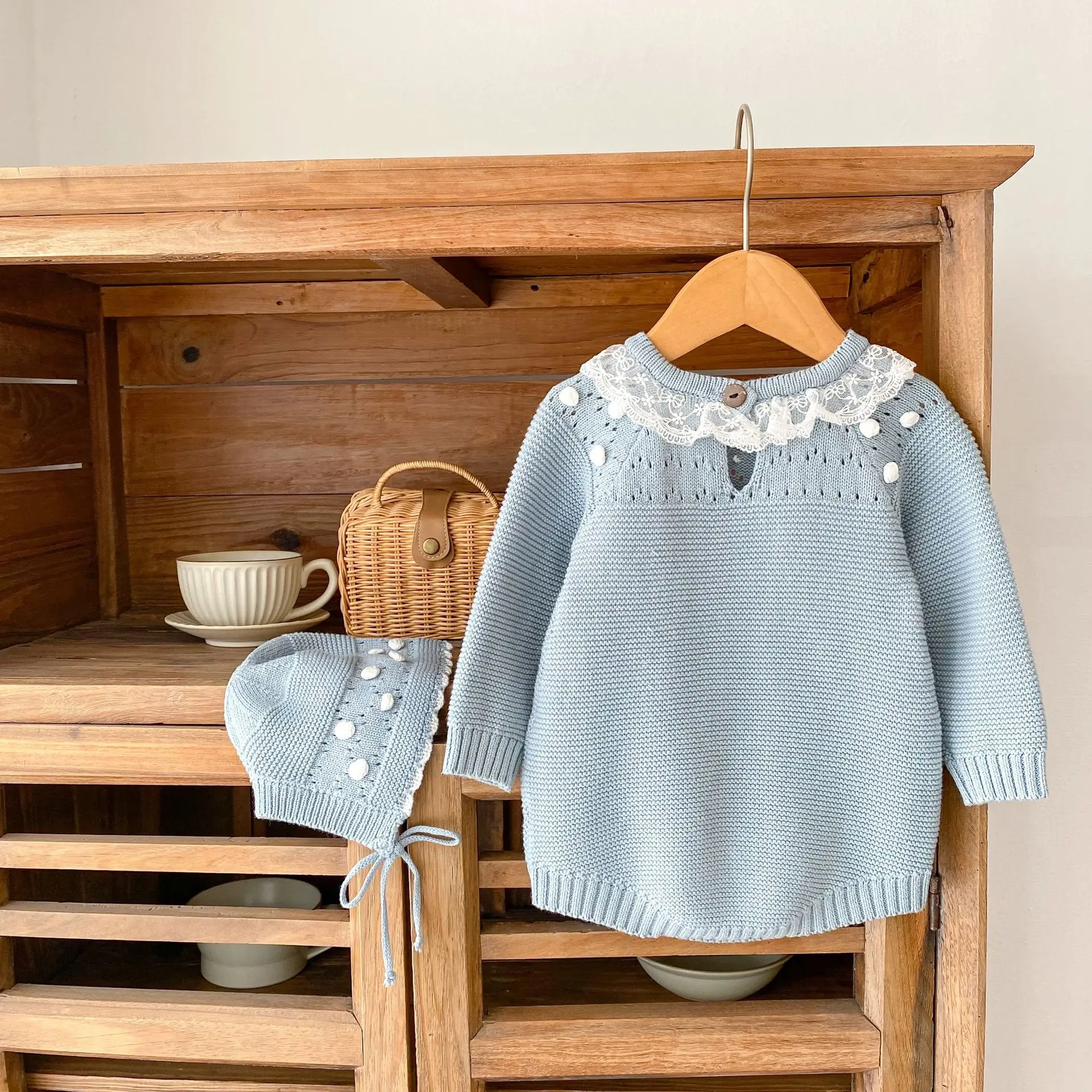 0-24M Baby Mädchen Strampler Stricken Neue Neugeborenen Spitze Warme Lange Hülse Overall Infant Prinzessin Party Strampler Kleinkind herbst Frühling Kleidung – Detail 7