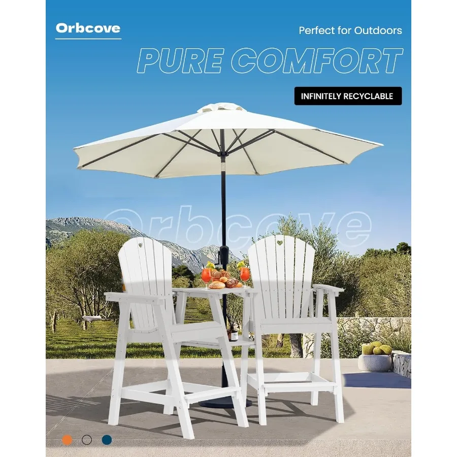 مجموعة كراسي آديرونداك طويلة مكونة من 2 مقاعد بار خارجية متينة HDPE مع صينية توصيل مزدوجة وأثاث فناء مقاوم للطقس لـ Poo