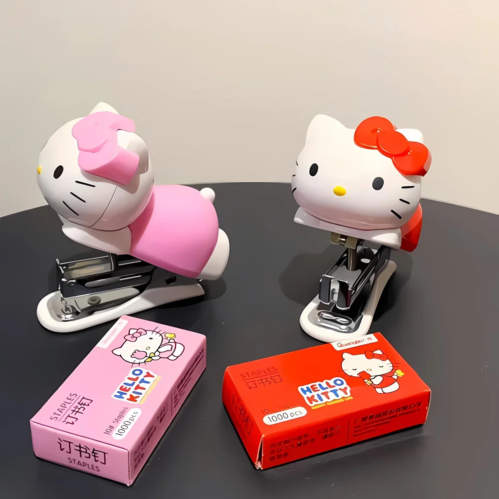 

Kawaii Sanrio Staplers Set Kawaii Cute Cartoon Hello Kitty Student Material Test Paper Mini Binding Machine School Stationery