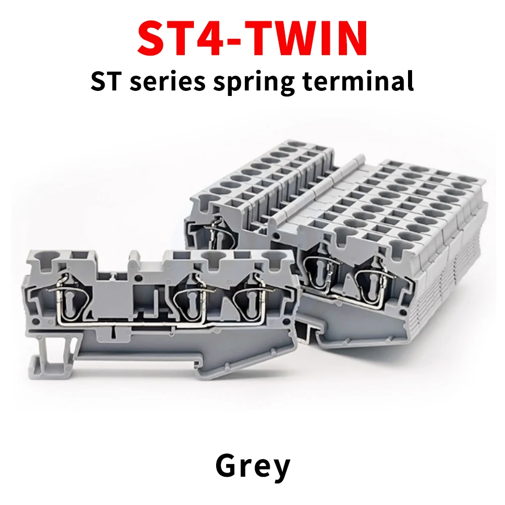 (10 Pcs) ST4TWIN Spring Loaded Terminal Block 1-in-2-out Rail Mounted Quick-Connect Plug-in Type 1/2
