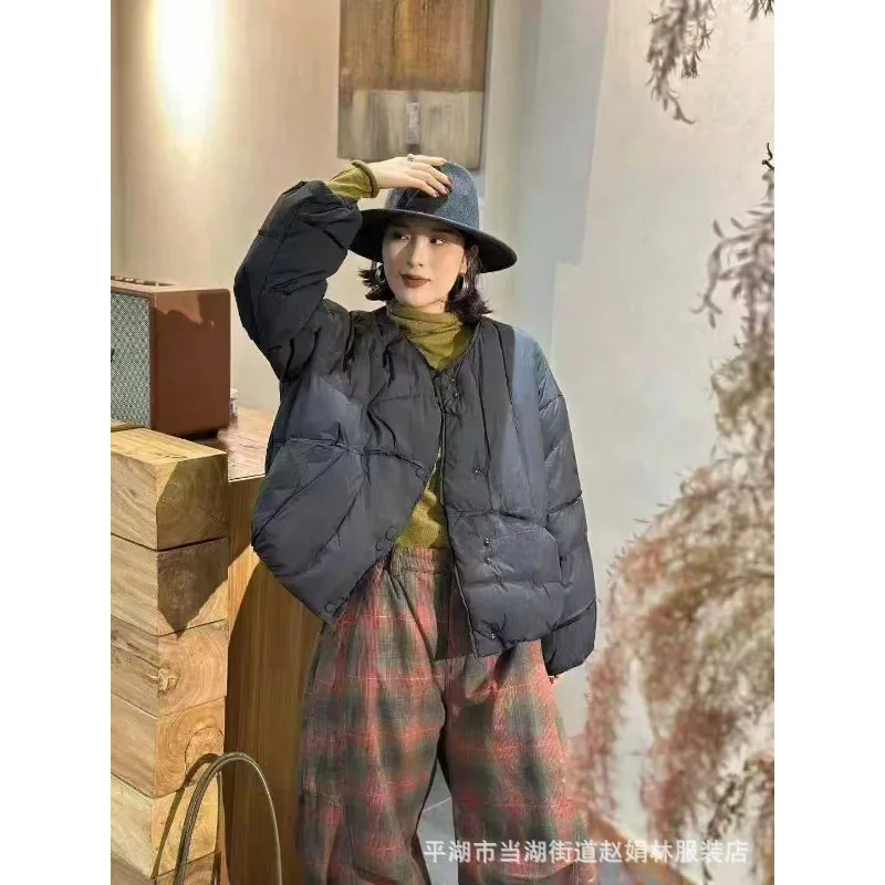 Donsjack voor dames High-end trend pufferjack Warme winterjas Witte eendendons Oversized gewatteerde jas Top met lange mouwen O-hals