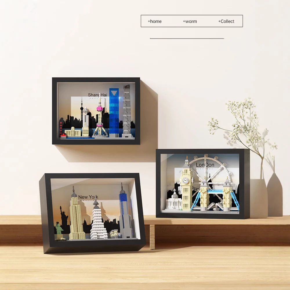 World City Skyline Architecture Micro Diamond Block New York Paris Dubai London Shanghai Nanobrick 3D Photo Frame Toy Bricks