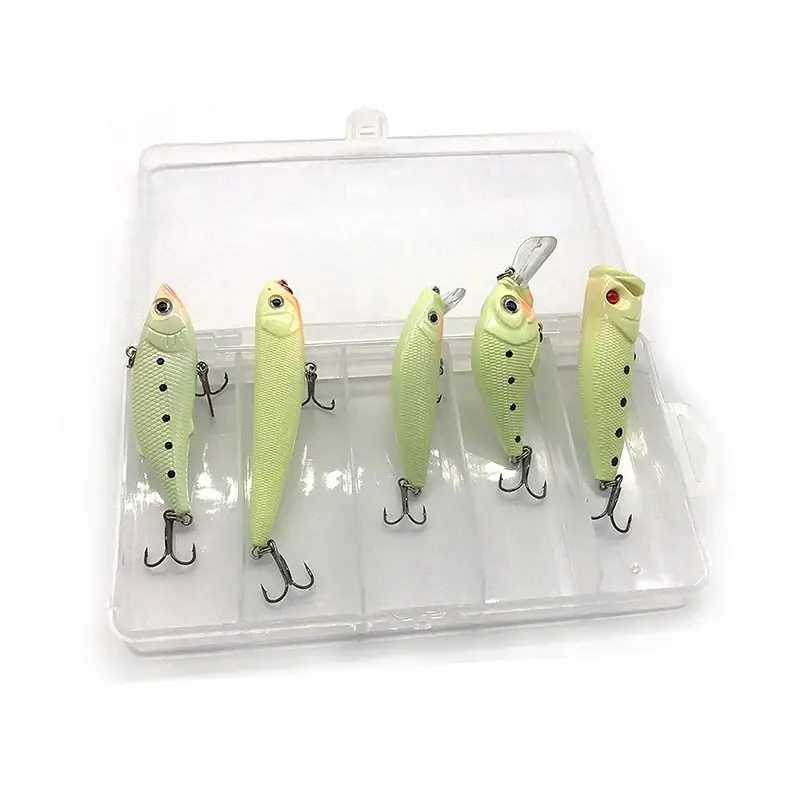 

Popper Crank Luminous Hard Bait Kit 5PCS Artificial Wobbler For Pike Bass Night Winter Fishing Lure Set Tackle Fish Lure Pesca