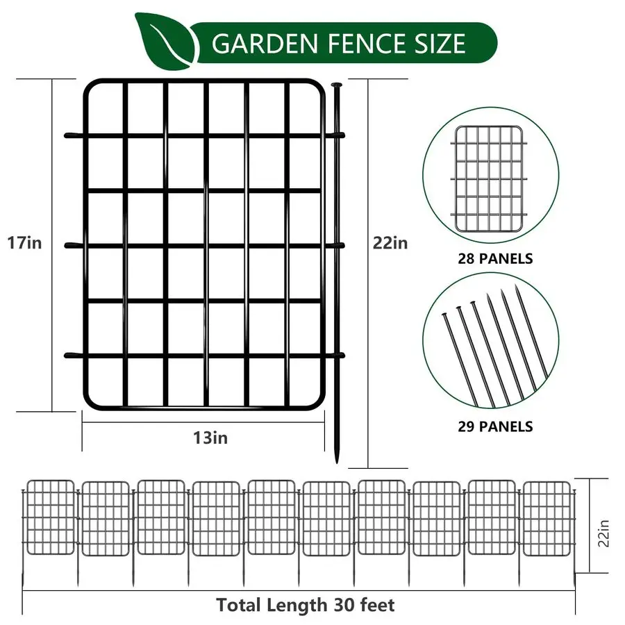 

Садовый забор-барьер от животных, 17 дюймов, 28 панелей, не требующий копания, нержавеющий металлический декоративный садовый забор с кольями для крепления к земле, Флорида