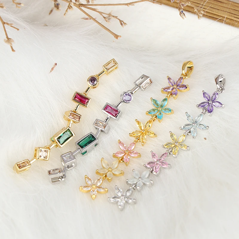 Cubic Zirconia Pendants Multicolor Tassel Movable Long Chain Charms For Necklace Bracelet Jewelry Making