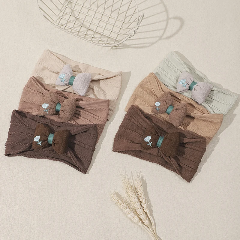Natural Coffee Color Nylon Headband Baby Nylon Girls Bowknot HeadWraps Newborn Cable Knit Nylon Headbands Children Kids Headwear