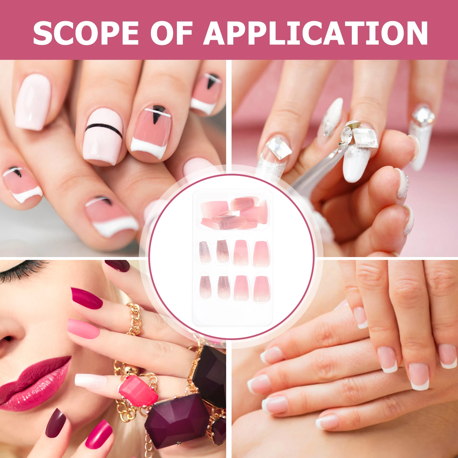 

24pcs Lightweight Manicure Decorations Diy Art Glue False Tips Wedding Prom Decoration Press On Medium Short Nail Pieces Fake