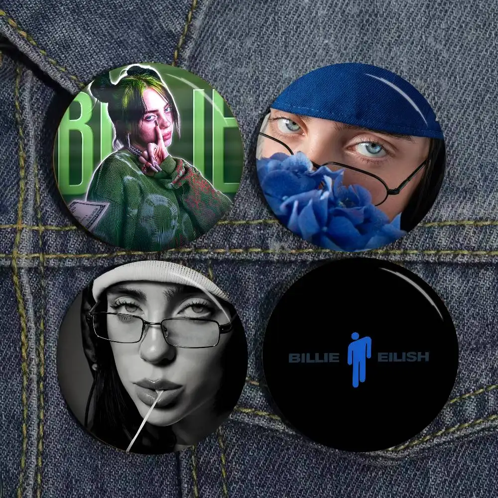 B-BillieS Singer E-EilishS Round Button Pins Slogan Creative Brooches Backpack Clothes Decoration Fashion Cartoon Jewelry Gifts