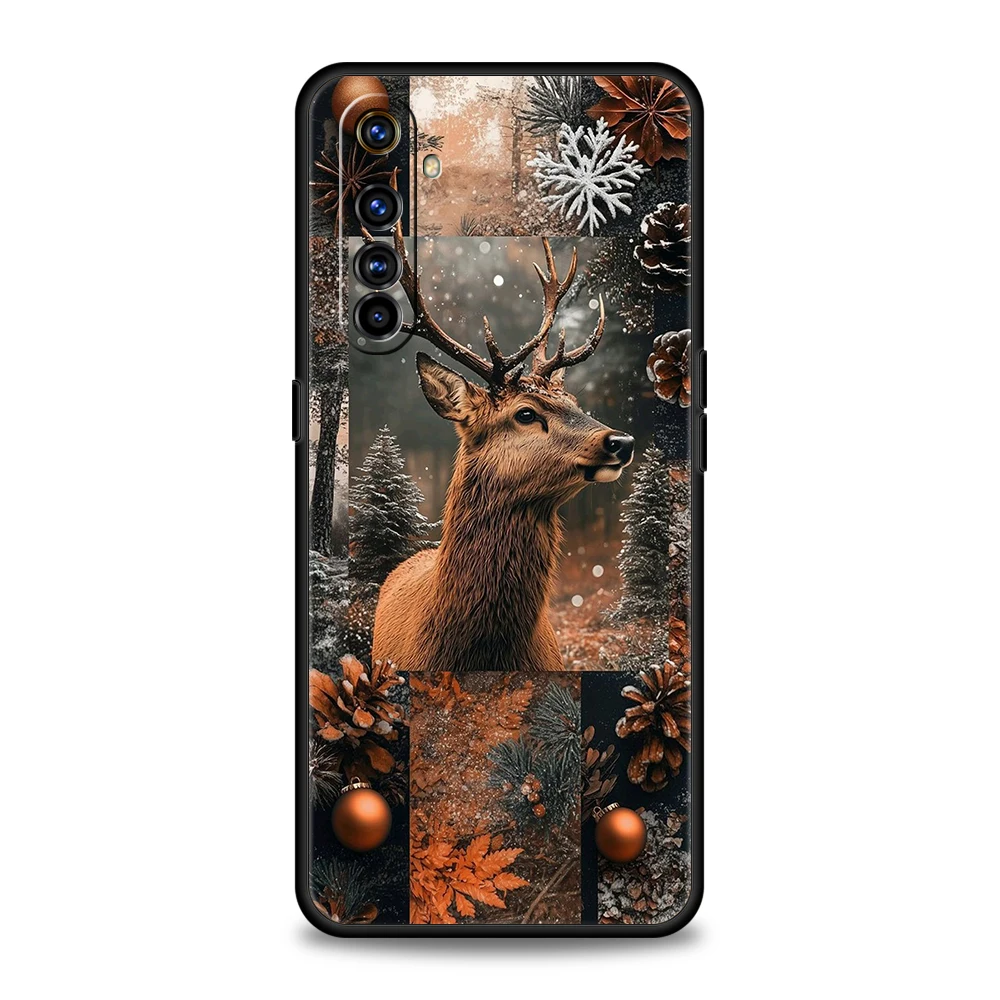 Realme 13 12 11 10 Pro Plus GT2 GT3 GT5 C67 C63 C55 C21 C25 C35 Pro 5G用ソフトTPU耐衝撃スマホケース、漫画風動物鹿柄