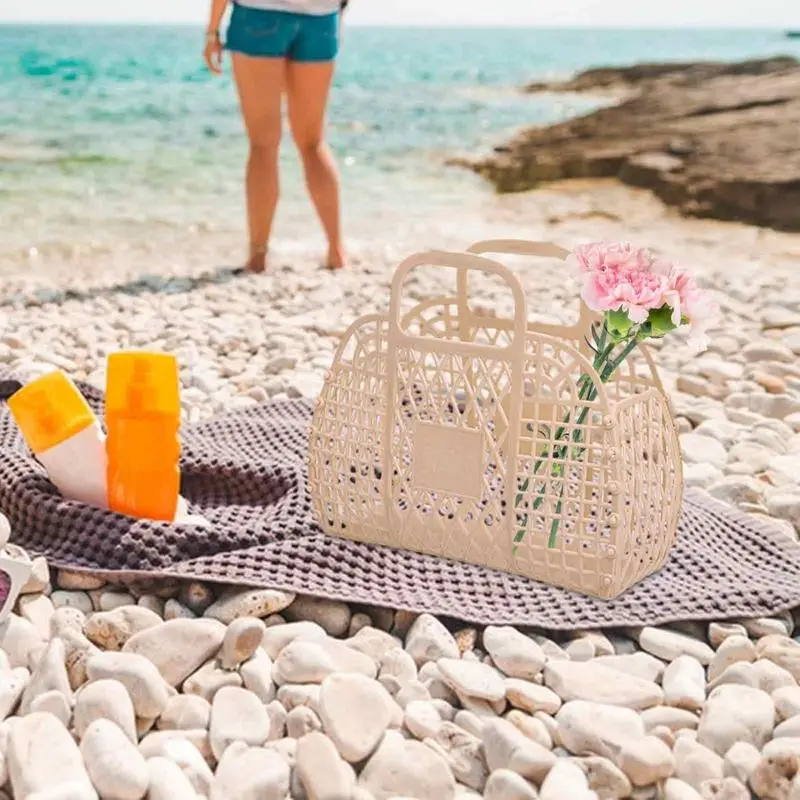 Sac à main portable pour femmes, panier à légumes creux, sac de plage, grande capacité, facile à nettoyer, vacances, été