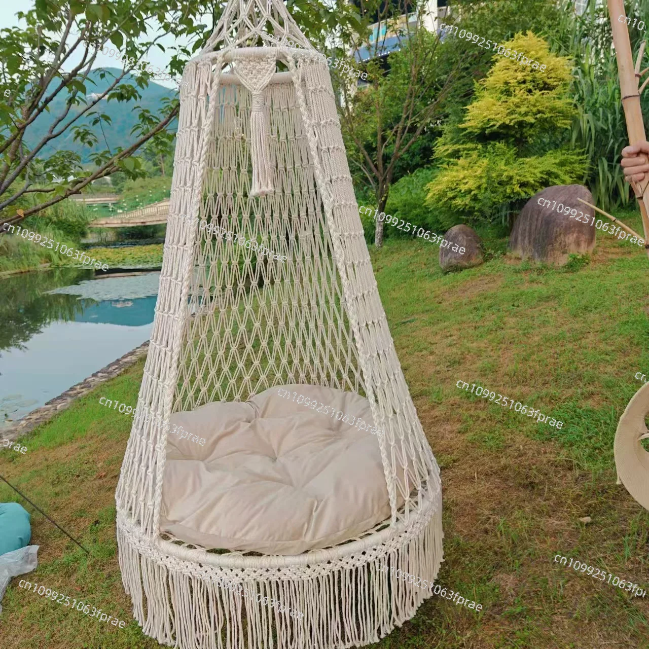Camping Handwoven Fringe Hanging Chair Patio Swing Indoor Hanging Basket Outdoor Hammock Without Cushion