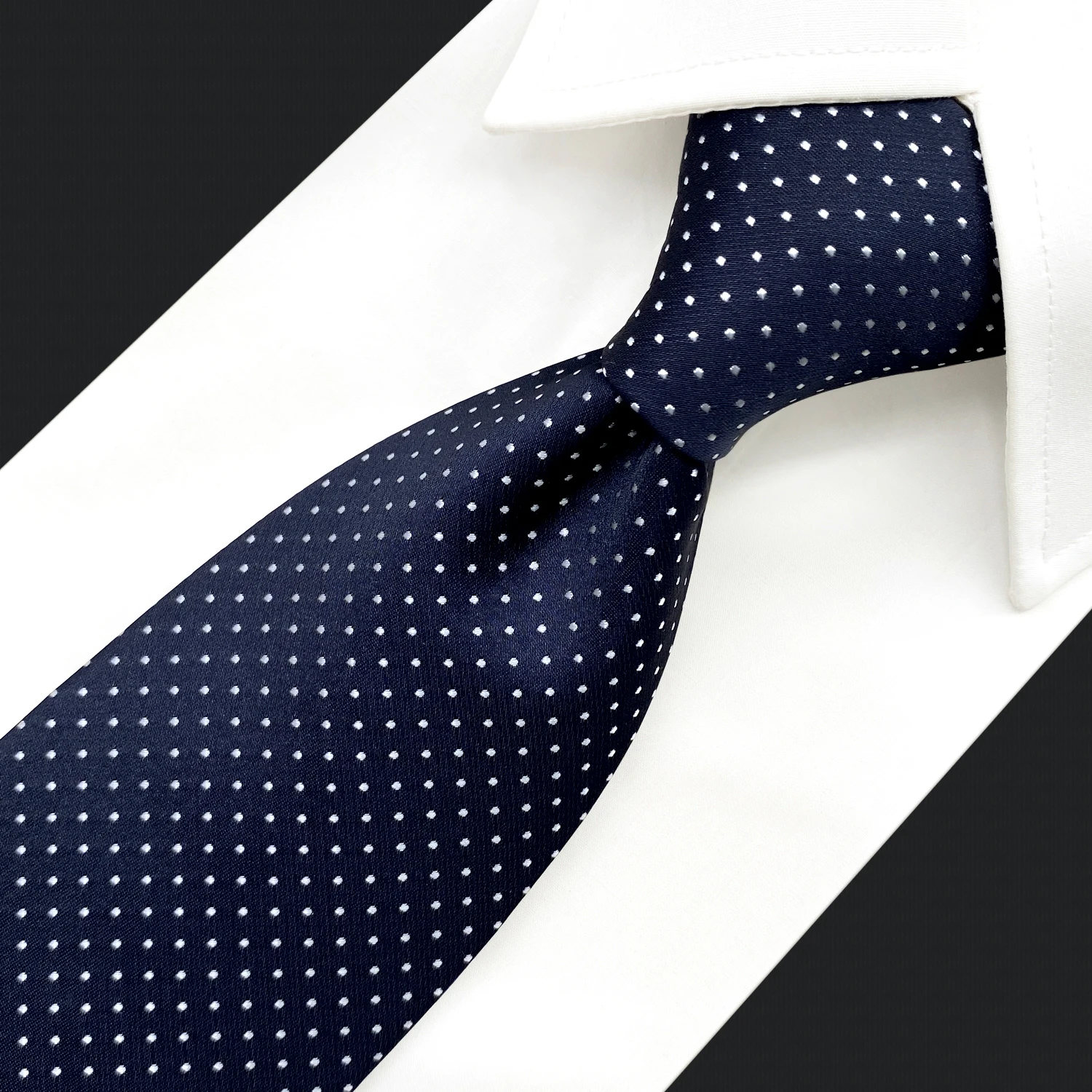 S6 Dots Navy Dark Blue White Ties For Men Silk Neckties and Pocket Square Set Extra Long Slim Gift Wedding