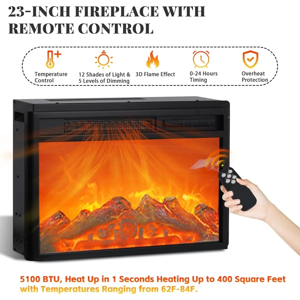 Max 70 TV Electric Fireplace Stand, Entertainment Center with 23 Heat Settings and 12 LED Light Options, White