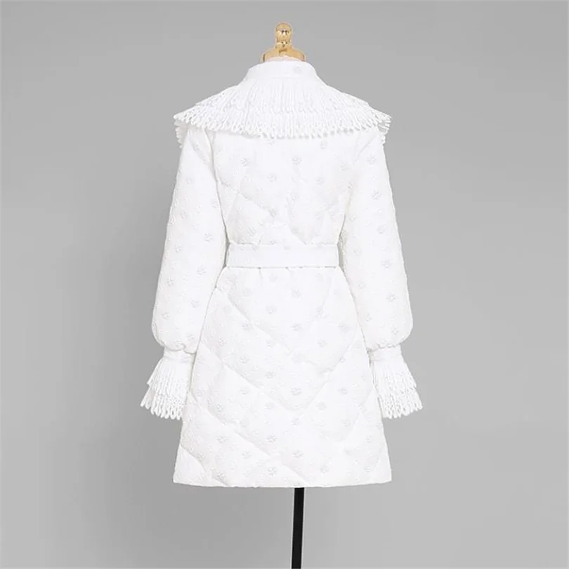 new white midi down Winter jackets for women fashion lapel belted puffer coat solid color thick down parka Y3247