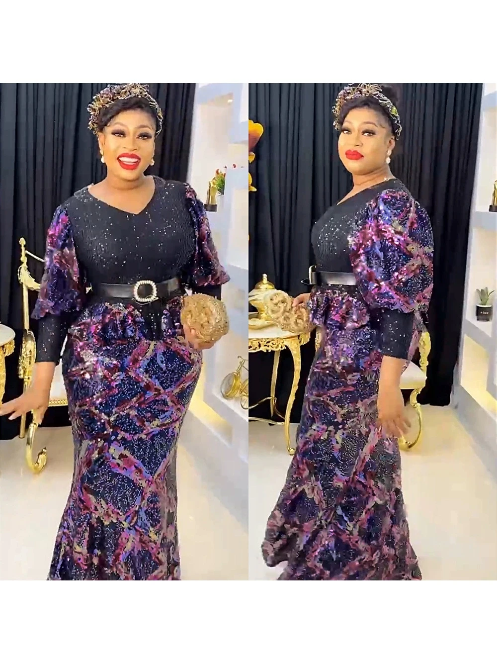 فساتين الحفلات الأفريقية للنساء أنيقة تركيا فستان ماكسي إسلامي بالإضافة إلى حجم Dashiki أنقرة الترتر ثوب مسائي الزفاف