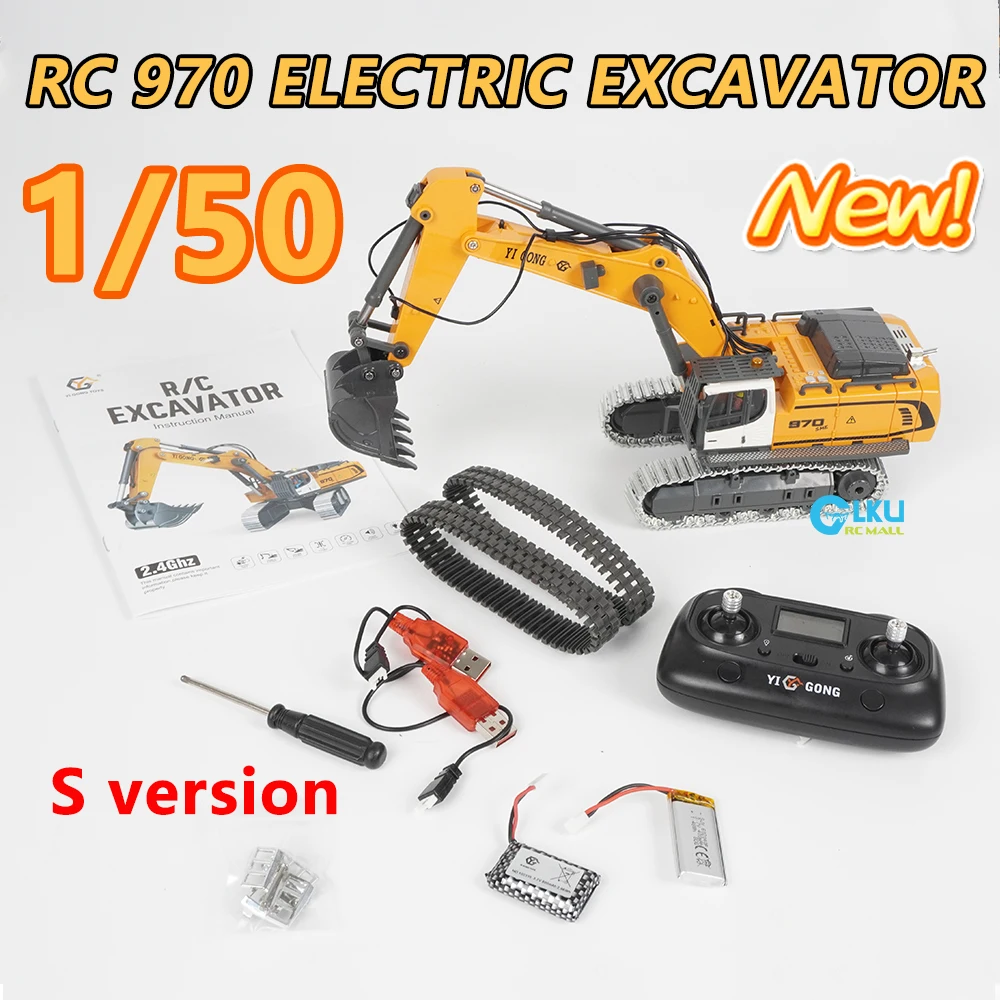 

1/50 scale 970 die-cast excavator model RC building toy 360° rotation metal tracks movable arms gift for boys and collectors