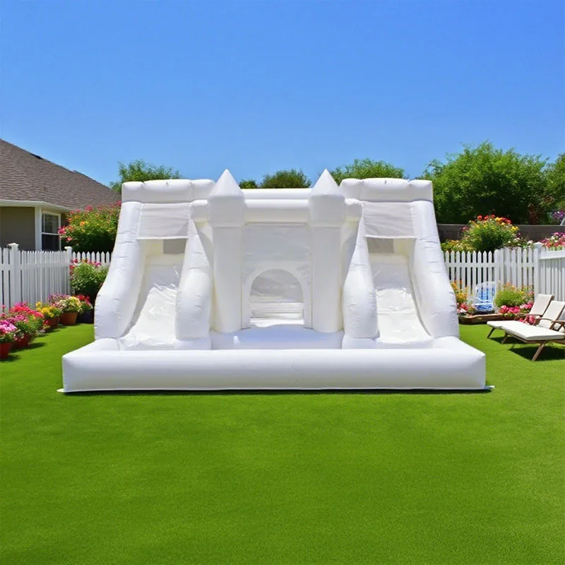 

wedding party gifts double slide PVC inflatable white bounce house outdoor jumping suitable for birthday wedding party