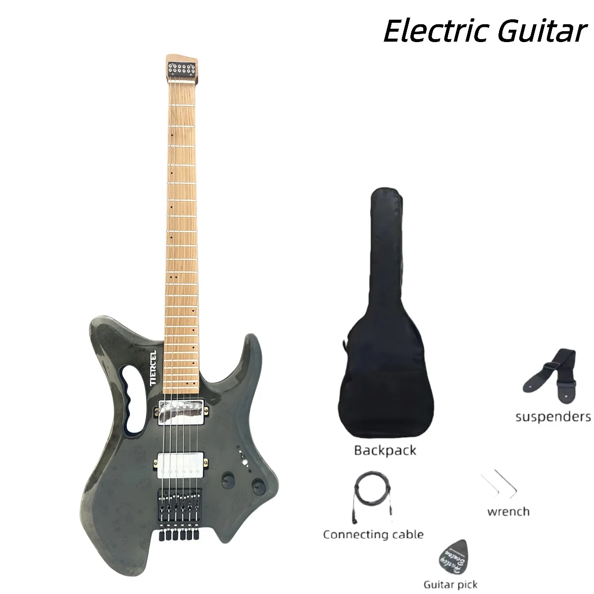 

Black Printed Headless Electric Guitar Portable Advanced Performance Rock Electric Guitar