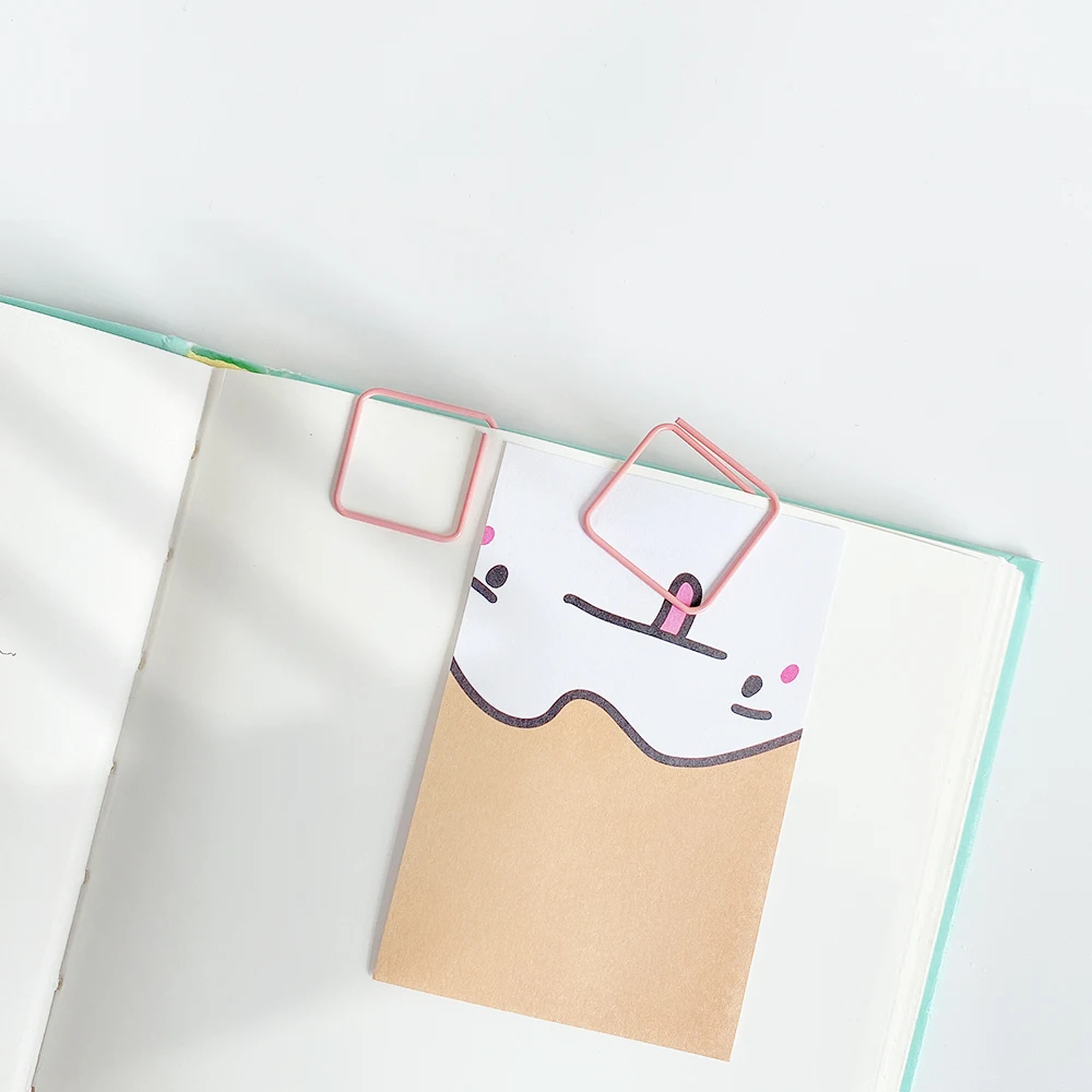 16 Pcs pink Color Metal Material square Shape Paper Clips Funny Kawaii Bookmark Office Shool Stationery Marking Clips