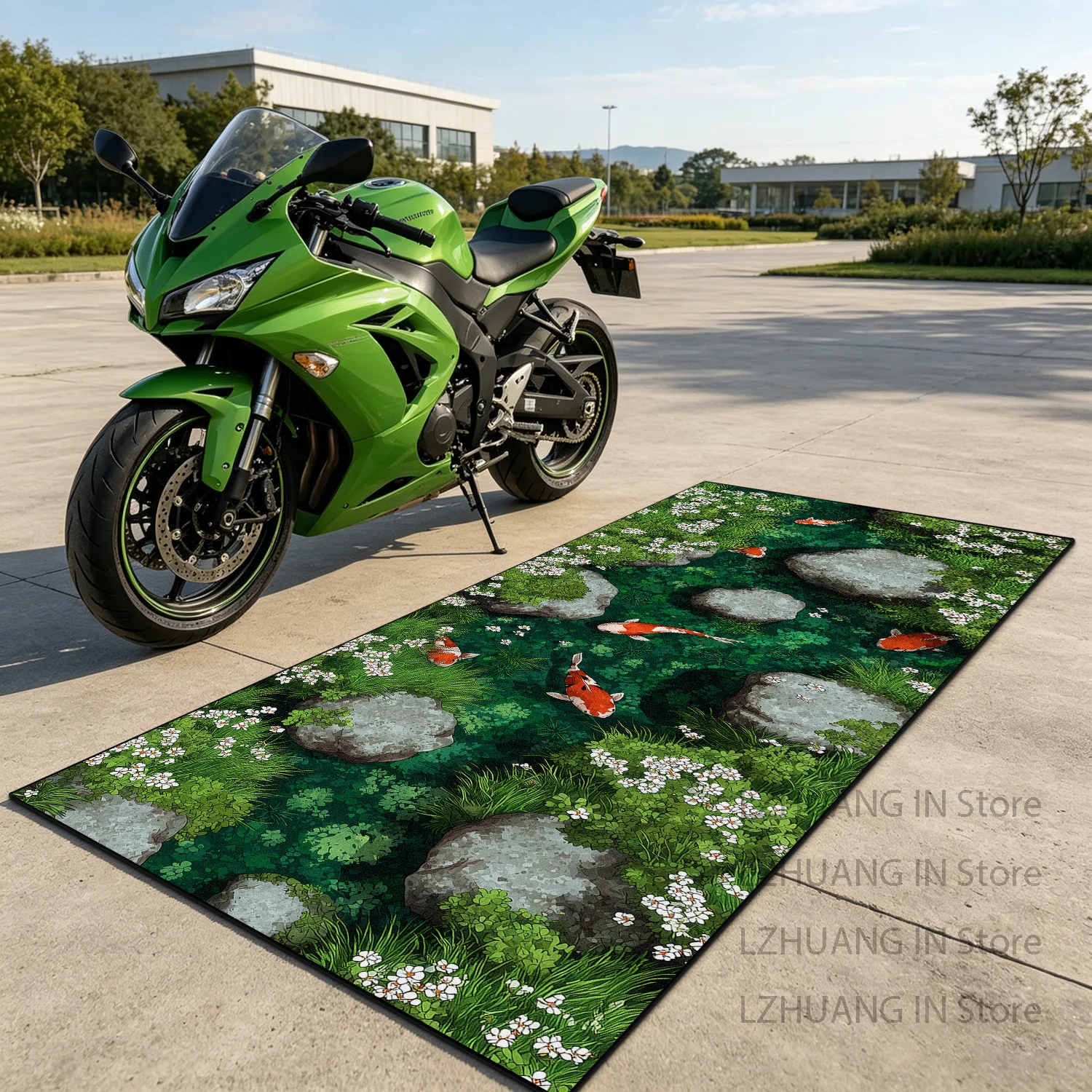 Modern 3D Pond Style Washable Motorcycle Floor Mat Decoration Bedside Garage Soft Carpet Non-slip Lint-free Long Doorway Rugs