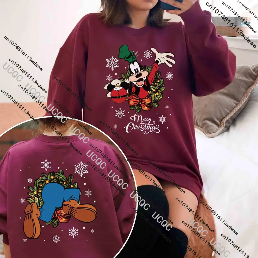 Mickey & Friends Women Christmas Round-Neck Pullover Sweatshirt Disney Christmas Pullover Family Christmas Tops Christmas Gift