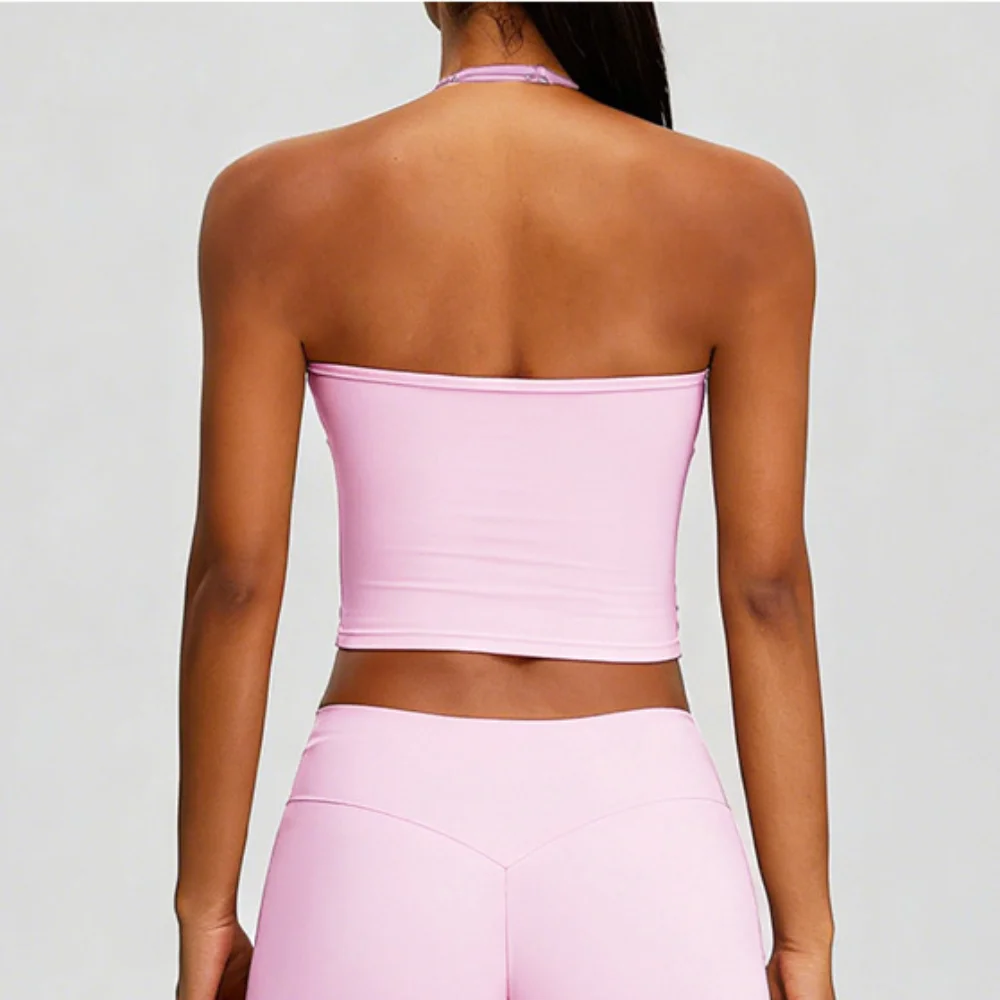 Yoga Bra Fitness Tank Workout Top Gym Vest Women Running Push Up Padded Sport Underwear Halter V Neck Backless Longline Crop Top