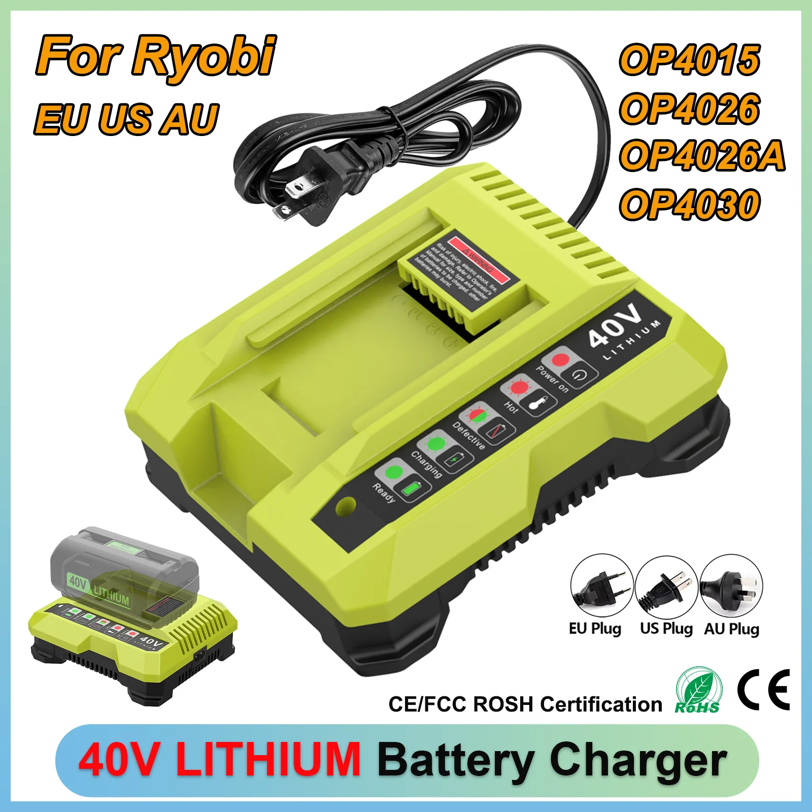 Für Ryobi 36V 40V Ladegerät Li-Ionen-Akku-Ladegerät Kompatibel mit Ryobi Lithium-Ionen-Akku OP4015 OP4026 OP4026A OP4030 OP4050A