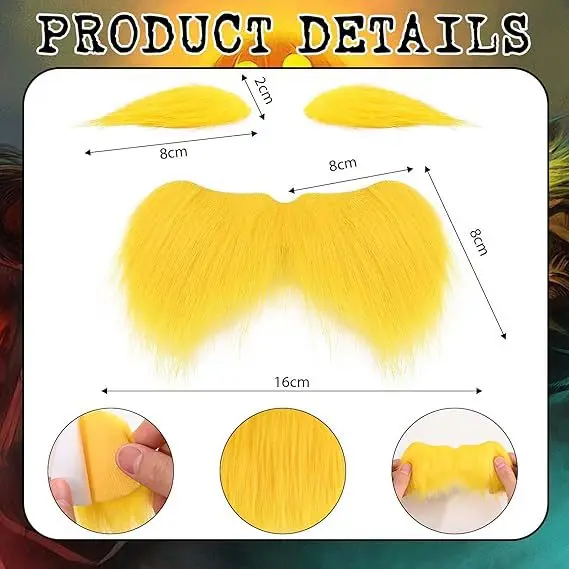 Orangefarbener Ganzkörper-Overall mit gelbem Bart- und Augenbrauen-Set, Cosplay-Kostüm für Familien-Halloween, Karnevalsparty, Verkleidung – Detail 5
