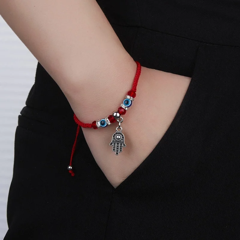 Classic Red Rope Evil Eye Palm Bracelet for Men Women Turkish Lucky Butterfly Pendant Handmade Bracelet Charm Adjustable Jewelry