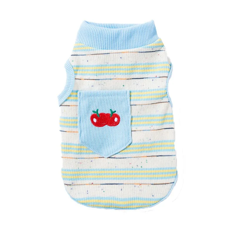 

Dog Cat Summer Vest Cherry Embroidery Stripe Outfit Thin Breathable Pet Clothing Comfortable Wear for Puppy Kitten Small Dogs