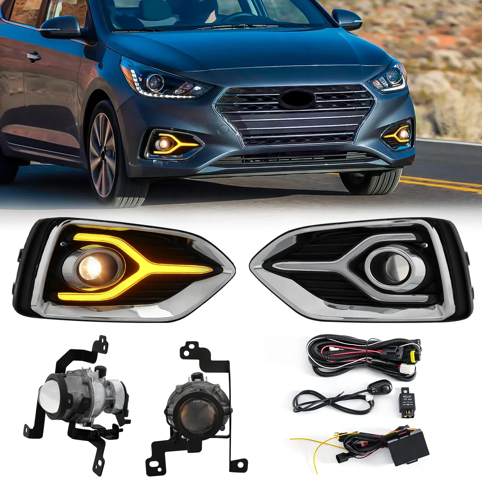 

Car Accessories LED Fog Lamp For Hyundai Accent 2018 2019 2020 DRL Daytime Running Light Turn Signal Halogen Headlights 12V