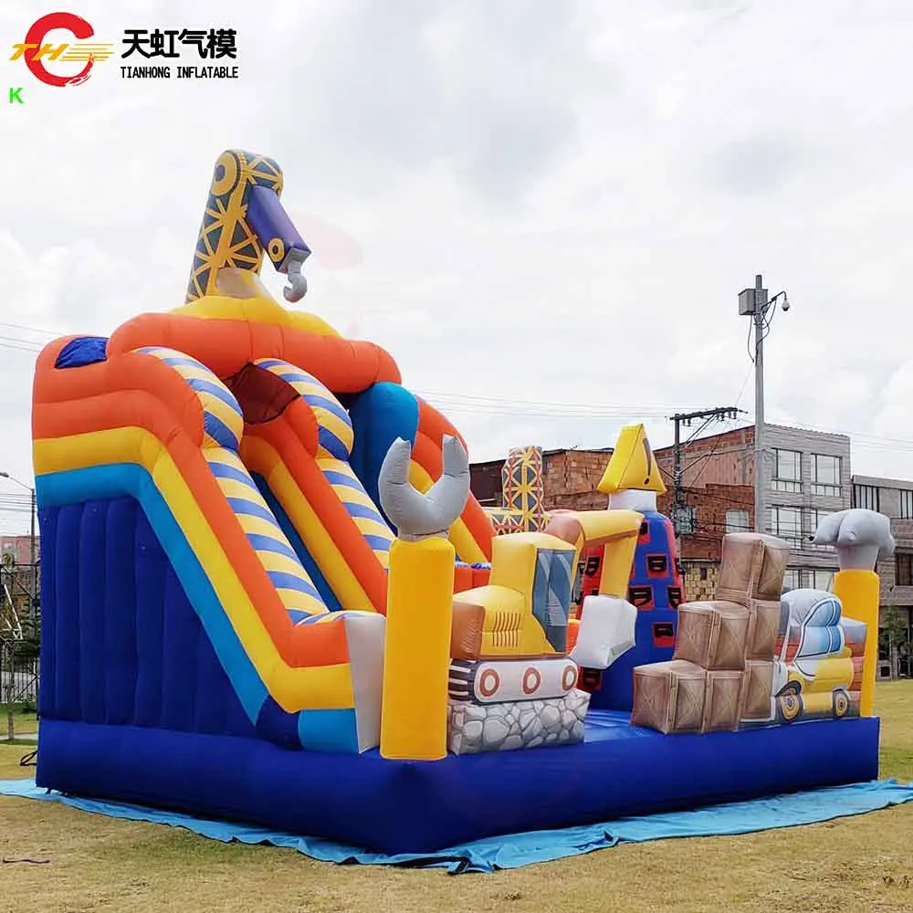 Maßgeschneiderter 5 x 5 m großer aufblasbarer Türsteher-Spielplatz mit Rutsche, kommerzielles Luft-Hüpfhaus-Schloss mit Gebläse