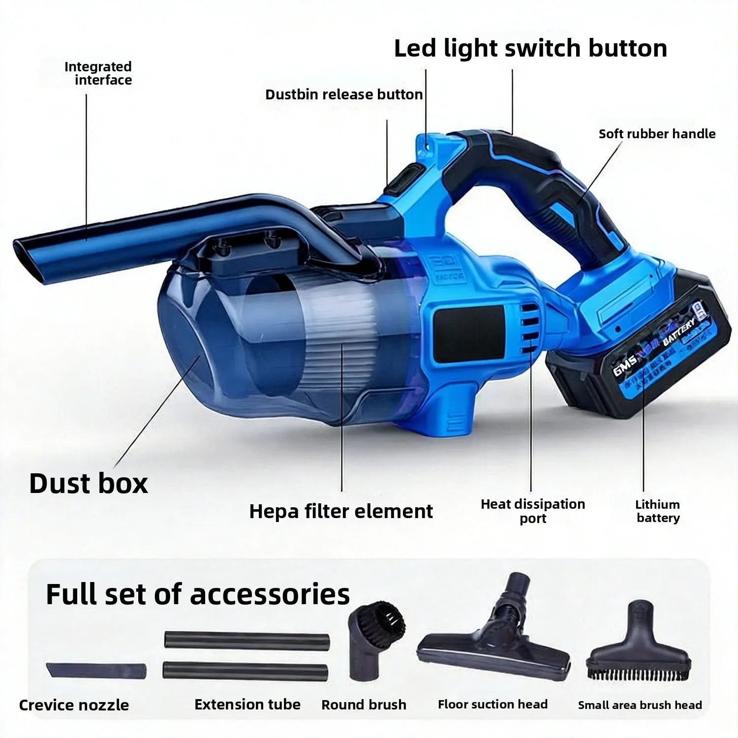 Utility Super Strong Suction Lithium Battery Car Dust Collector Vacuum Convenient Vacuum Cleaner Household Industrial Vacuum