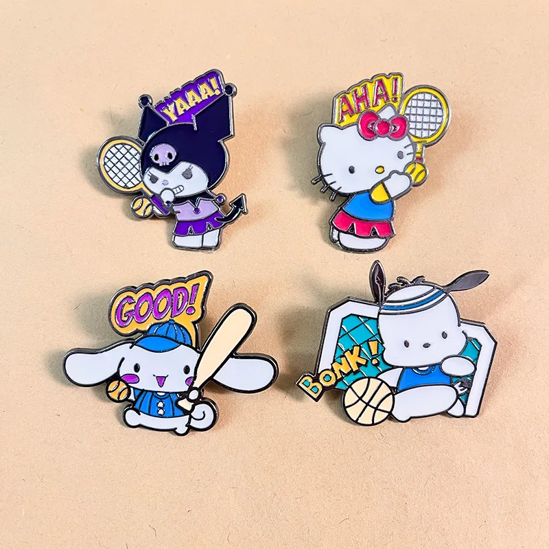 4 Pcs/Set Cute Sanrio Brooch Cartoon Kuromi Cinnamoroll Badge Men and Women Clothing Bags Accessory Pendant Enamel Pins Friends