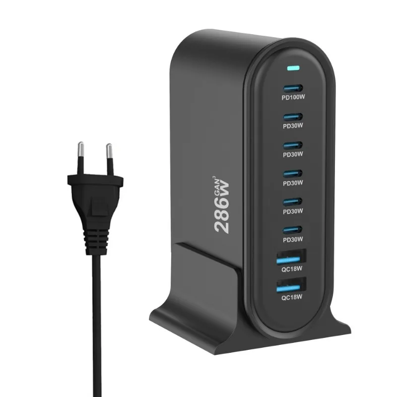 286W Desktop GaN Charger 8-Ports USB Type C PD Charger Fast Charge 3.0 USB Type C 100W PPS Fast Charger Mobile USB Charger