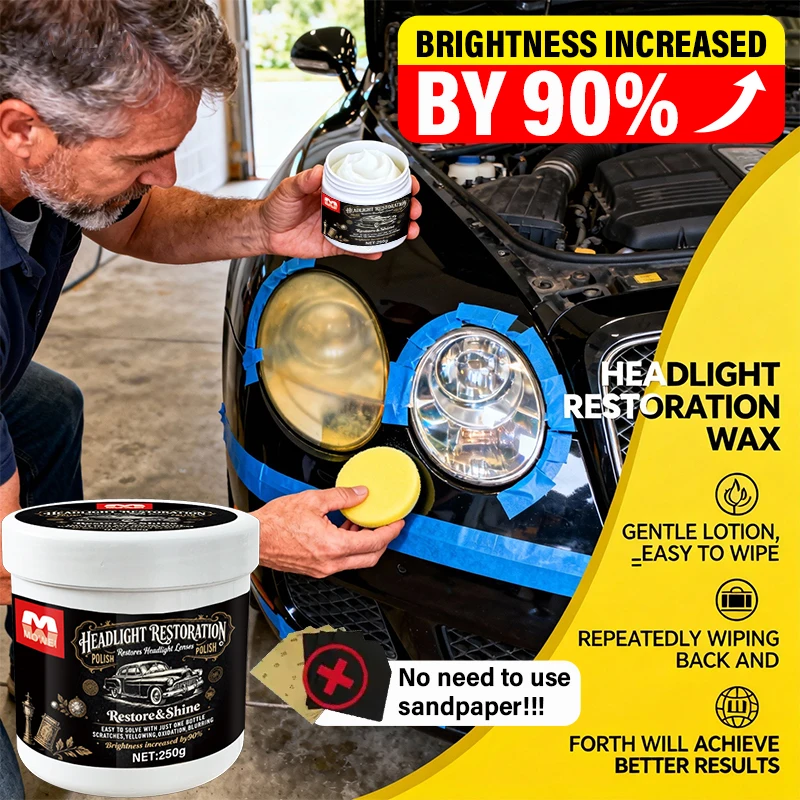 Car Headlight Restoration Cream – Removes Oxidation, Yellowing & Foggy Haze, Restores Clear Vision for All Vehicle Lights