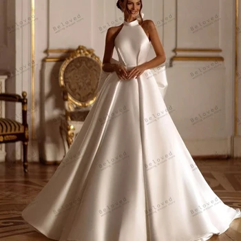 Vestidos De Novia elegantes, Vestidos De Novia De lujo, batas De satén acampanadas, batas con cuello Halter para fiesta Formal, Vestidos De Novia personalizados