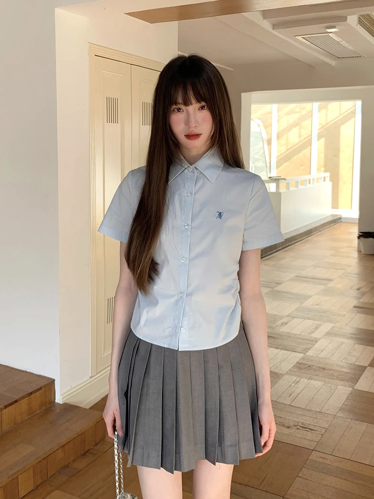 

Оригинальный дизайн ort Sve Blue JK irt, женский модный облегающий топ из смесового хлопка с вышивкой для студентов, летняя одежда