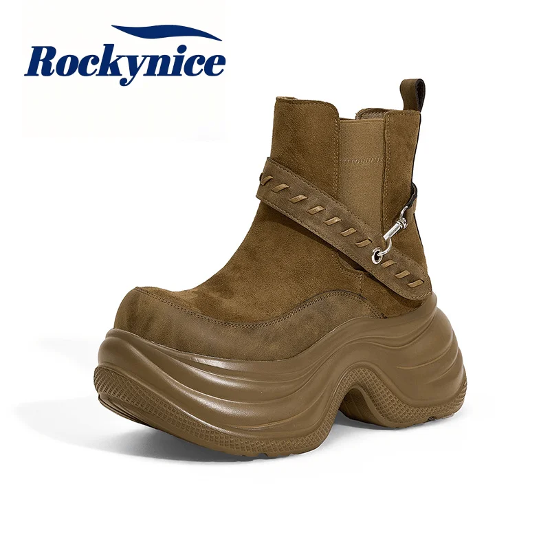 High Platform Ankle Boots Suede Leather Chunky Shoes Woman Autumn Winter Motorcycle Boots Non Slip Trend Walking Bota Mujer 10CM