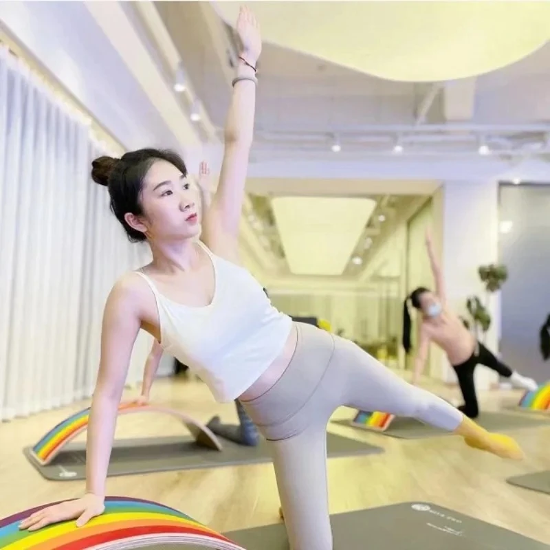 Large Rainbow Wooden Wobble Balance Board Pilates Yoga Adult Core Training Home Body Building Exercise Fitness Equipment